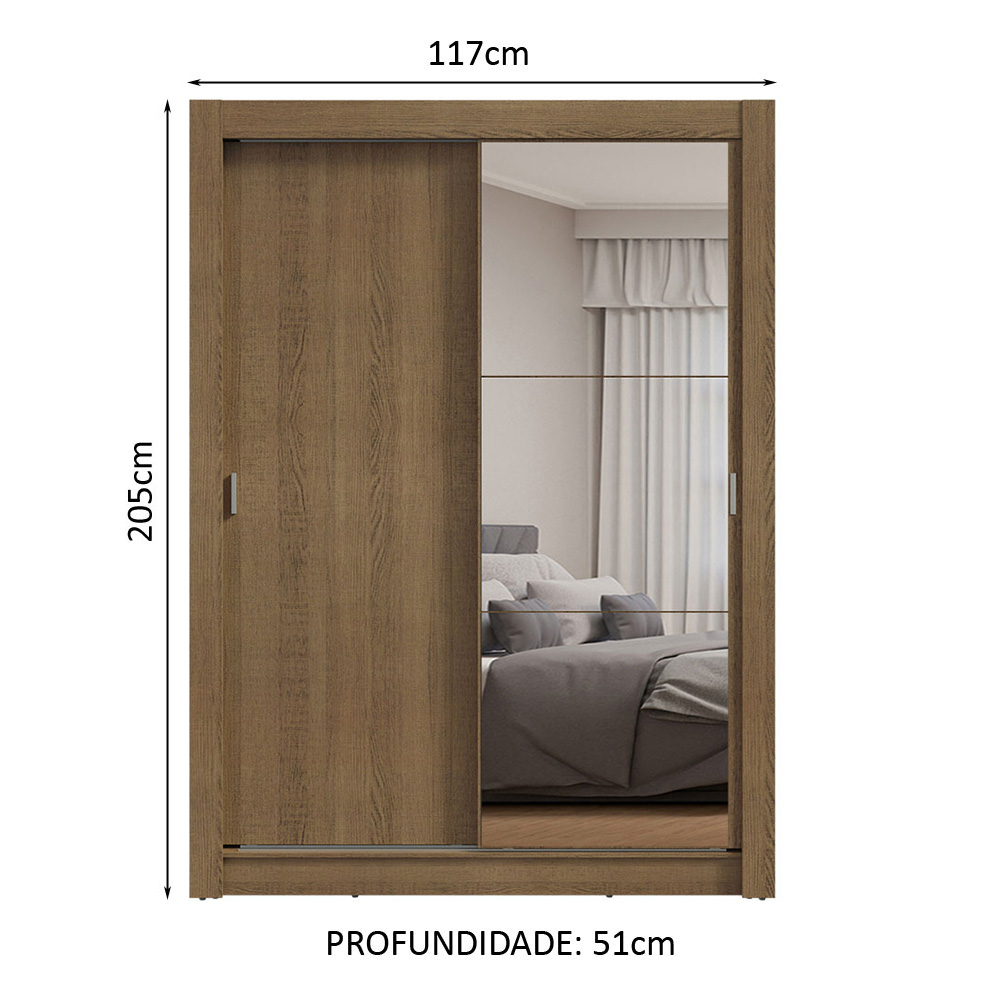 Guarda-Roupa Solteiro 2 Portas de Correr com Espelho Rustic Milano Madesa