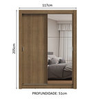 Guarda-Roupa Solteiro 2 Portas de Correr com Espelho Rustic Milano Madesa