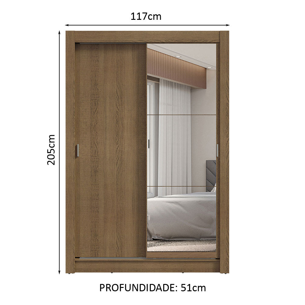 Guarda-Roupa Solteiro 2 Portas de Correr com Espelho 2 Gavetas Rustic Vivare Madesa