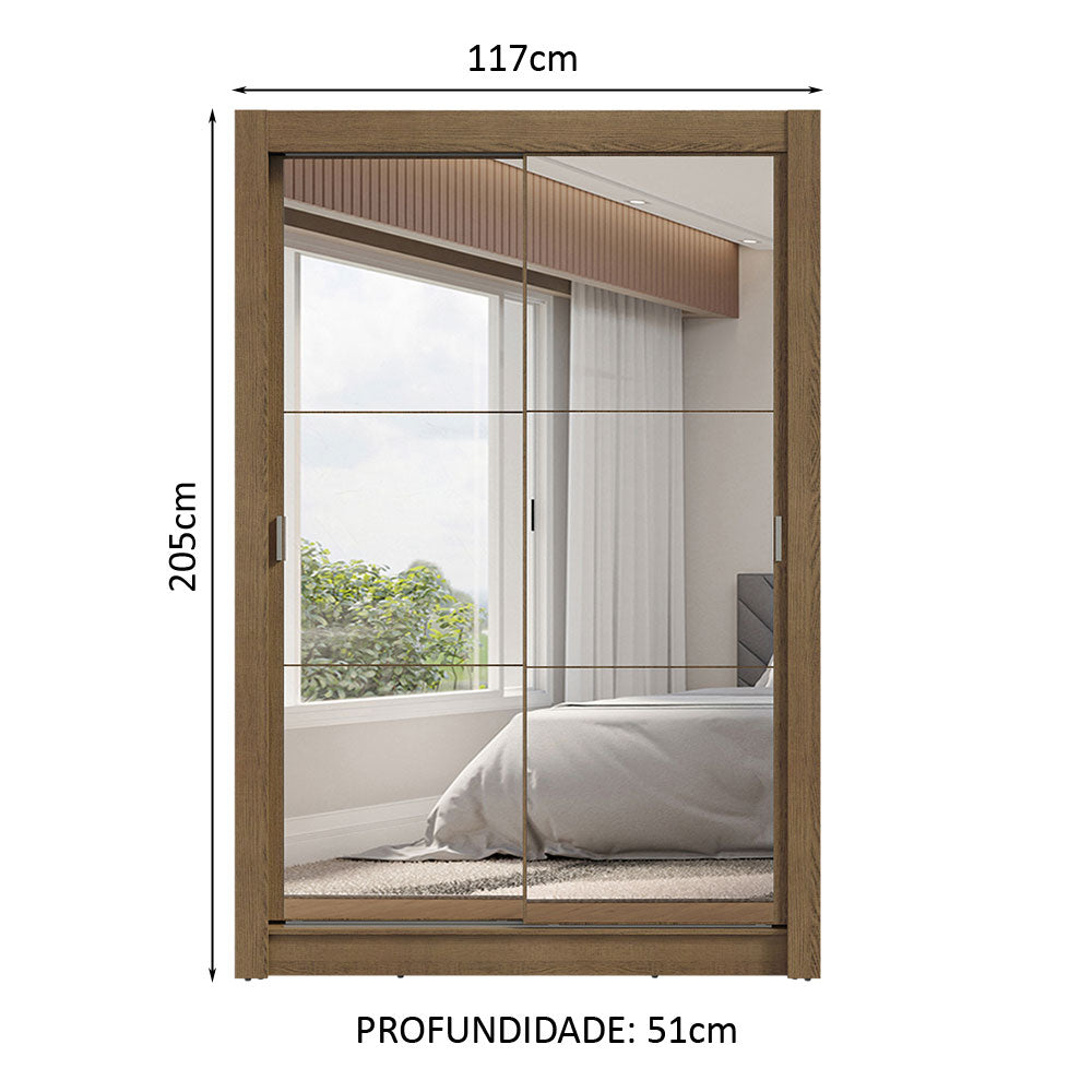 Guarda-Roupa Solteiro 2 Portas de Correr com Espelhos 2 Gavetas Rustic Vivare Madesa