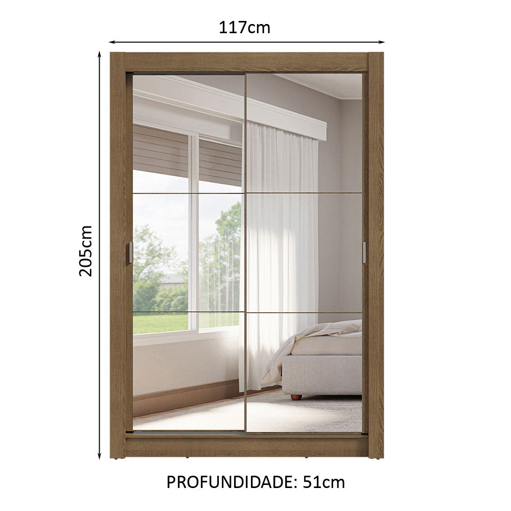 Guarda-Roupa Solteiro 2 Portas de Correr com Espelhos 4 Gavetas Rustic Vivare Plus Madesa