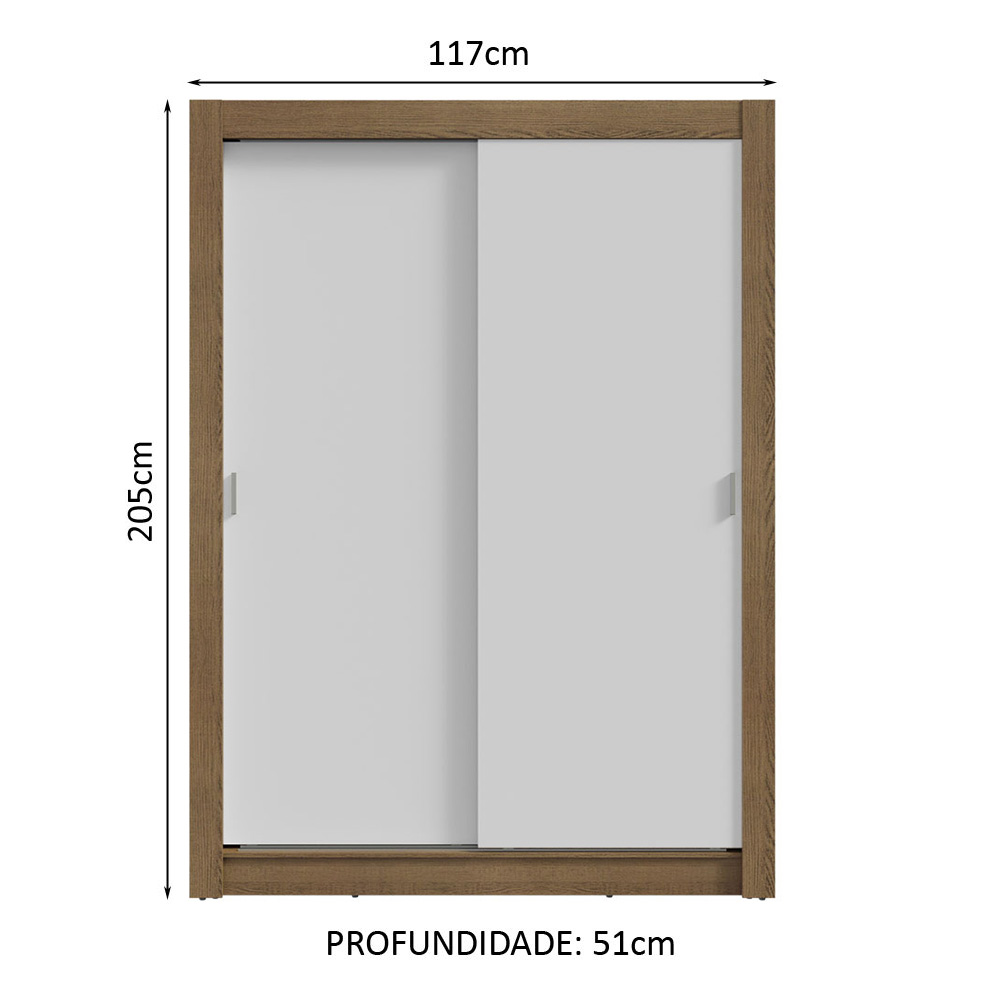 Guarda-Roupa Solteiro 2 Portas de Correr Rustic/Branco Milano Madesa