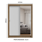 Guarda-Roupa Solteiro 2 Portas de Correr com Espelho Rustic/Branco Milano Madesa