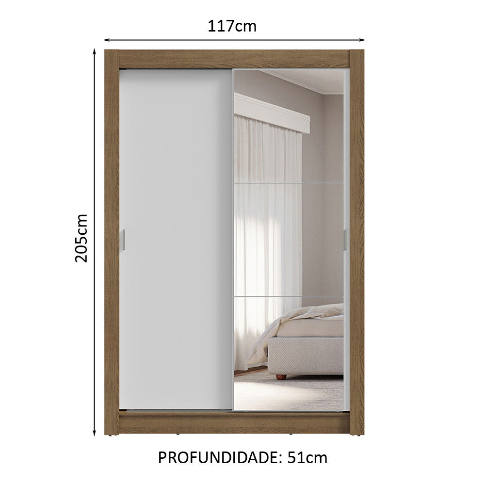Guarda-Roupa Solteiro 2 Portas de Correr com Espelho 4 Gavetas Rustic/Branco Vivare Plus Madesa