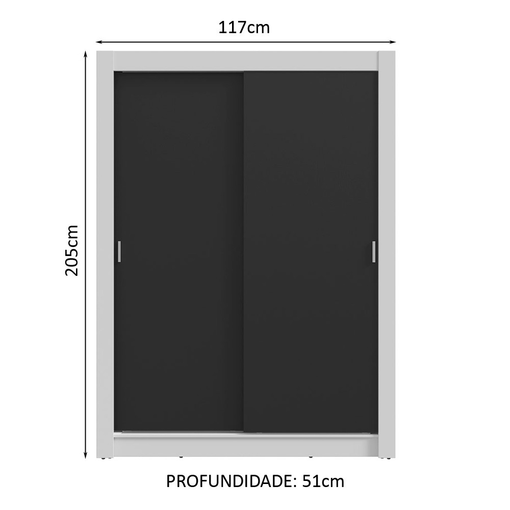 Guarda-Roupa Solteiro 2 Portas de Correr Branco/Preto Milano Madesa