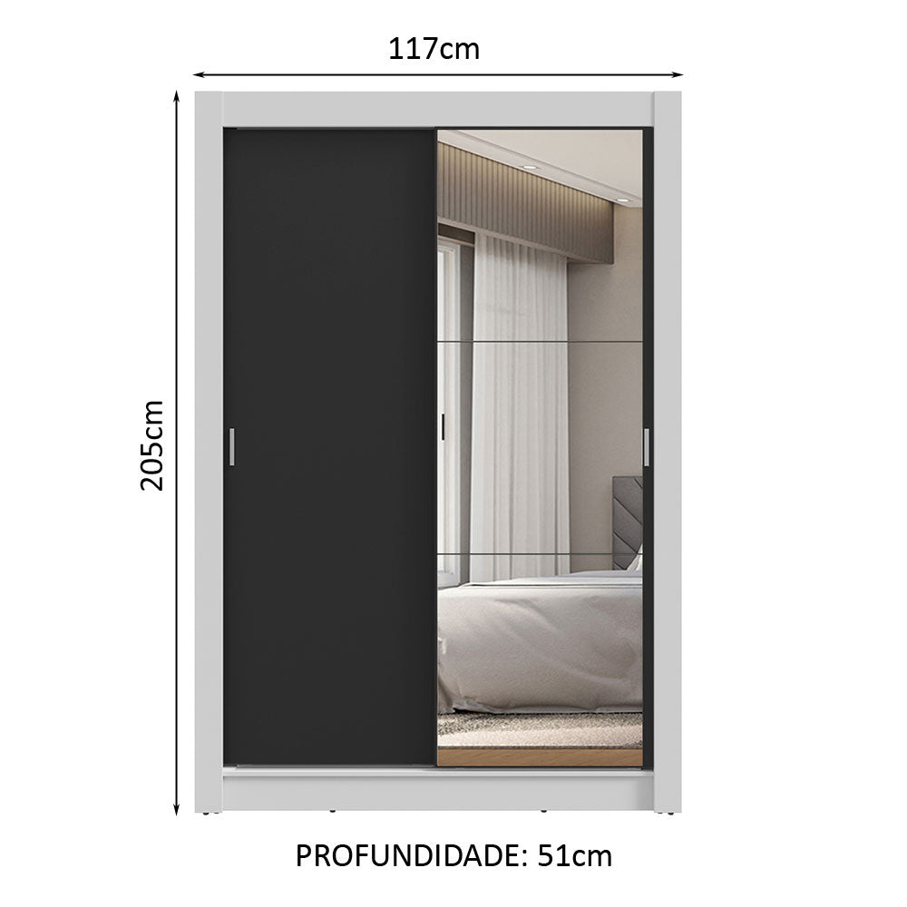 Guarda-Roupa Solteiro 2 Portas de Correr com Espelho 2 Gavetas Branco/Preto Vivare Madesa