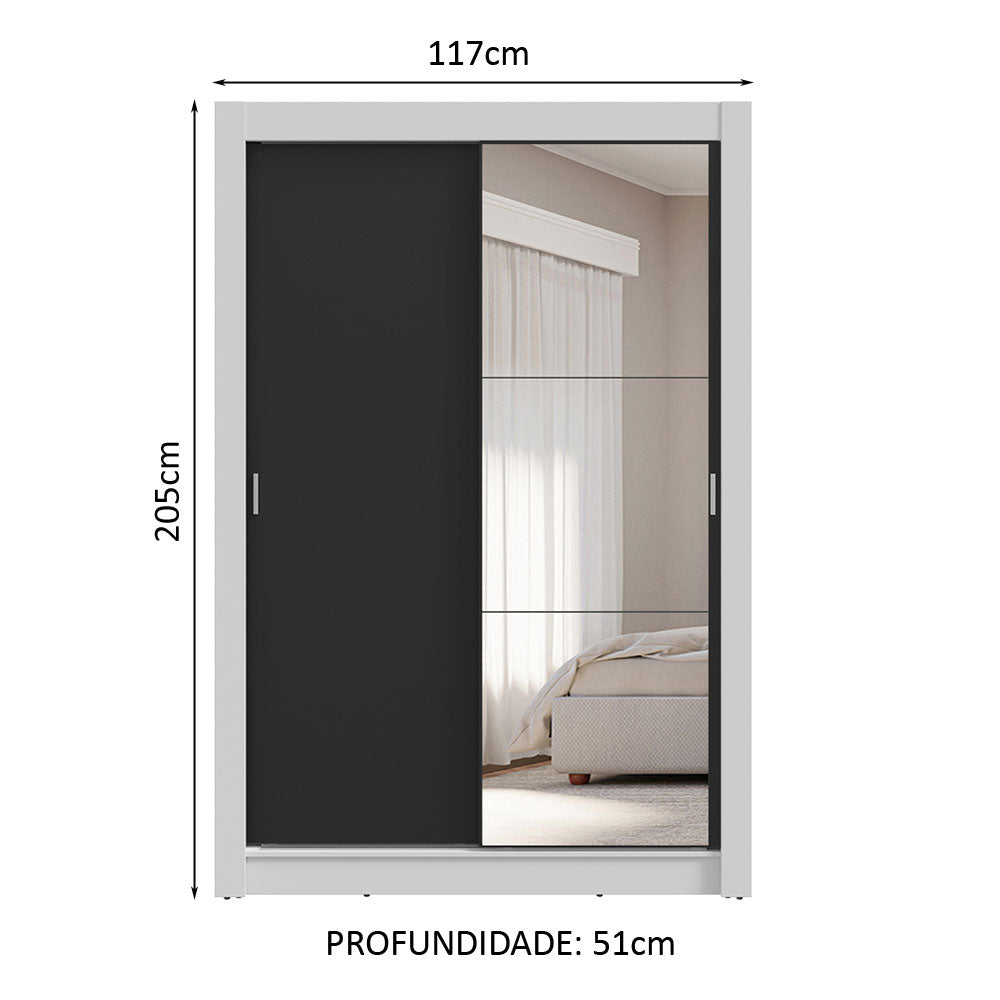 Guarda-Roupa Solteiro 2 Portas de Correr com Espelho 4 Gavetas Branco/Preto Vivare Plus Madesa