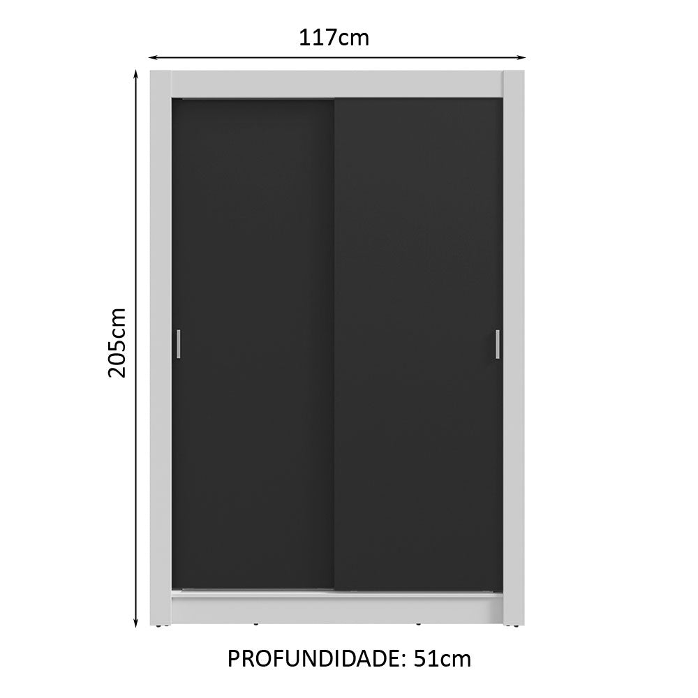 Guarda-Roupa Solteiro 2 Portas de Correr 2 Gavetas Branco/Preto Vivare Madesa