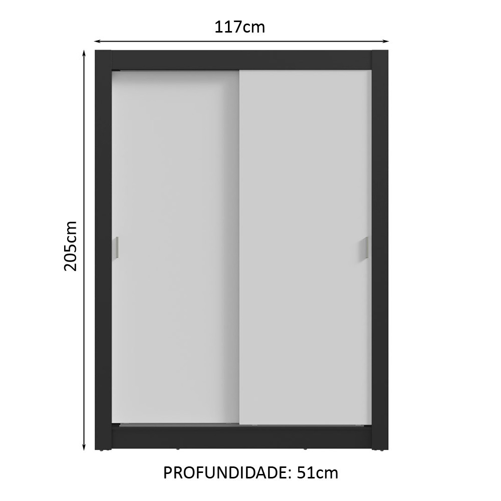 Guarda-Roupa Solteiro 2 Portas de Correr Preto/Branco Milano Madesa