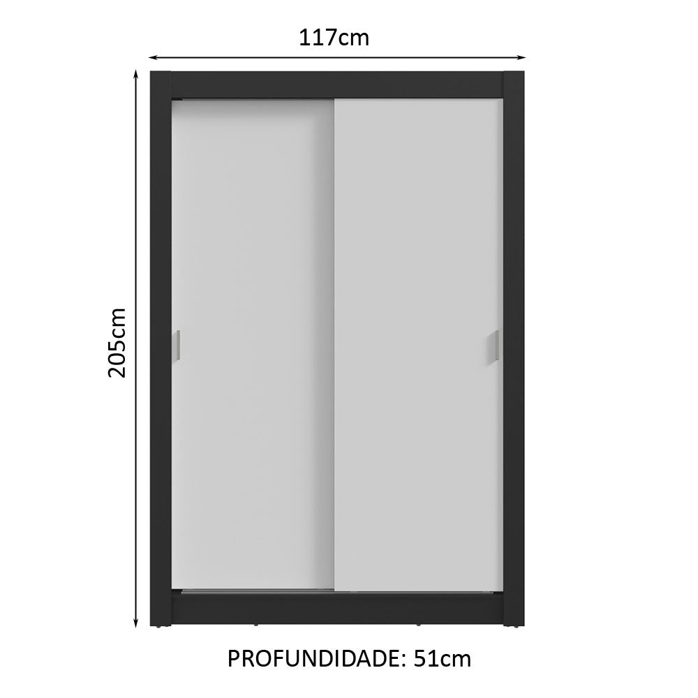 Guarda-Roupa Solteiro 2 Portas de Correr 4 Gavetas Preto/Branco Vivare Plus Madesa