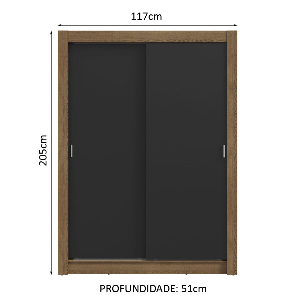 Guarda-Roupa Solteiro 2 Portas de Correr Rustic/Preto Milano Madesa