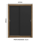 Guarda-Roupa Solteiro 2 Portas de Correr Rustic/Preto Milano Madesa