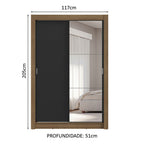 Guarda-Roupa Solteiro 2 Portas de Correr com Espelho 4 Gavetas Rustic/Preto Vivare Plus Madesa