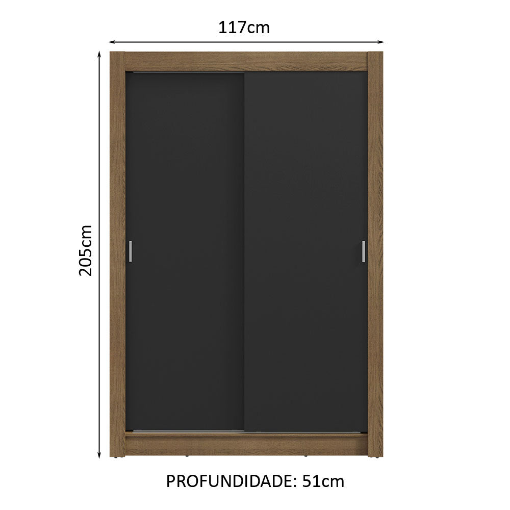Guarda-Roupa Solteiro 2 Portas de Correr 2 Gavetas Rustic/Preto Vivare Madesa