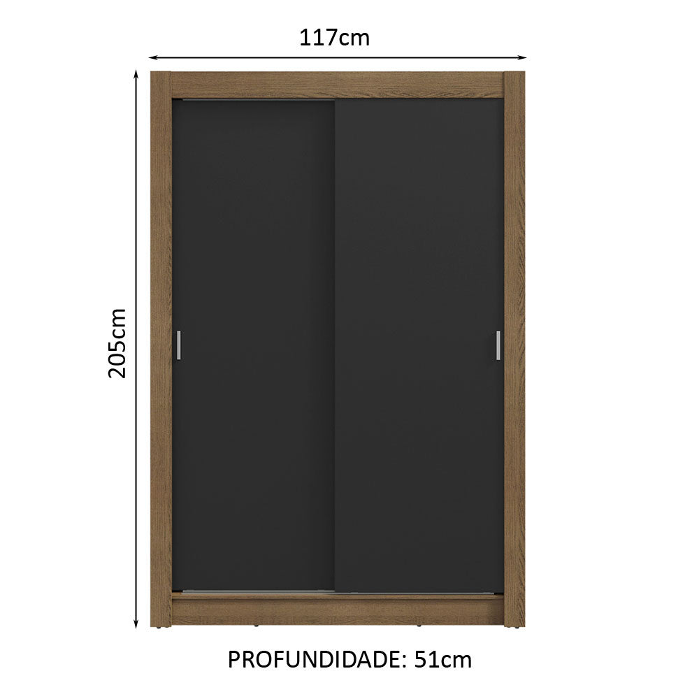 Guarda-Roupa Solteiro 2 Portas de Correr 4 Gavetas Rustic/Preto Vivare Plus Madesa