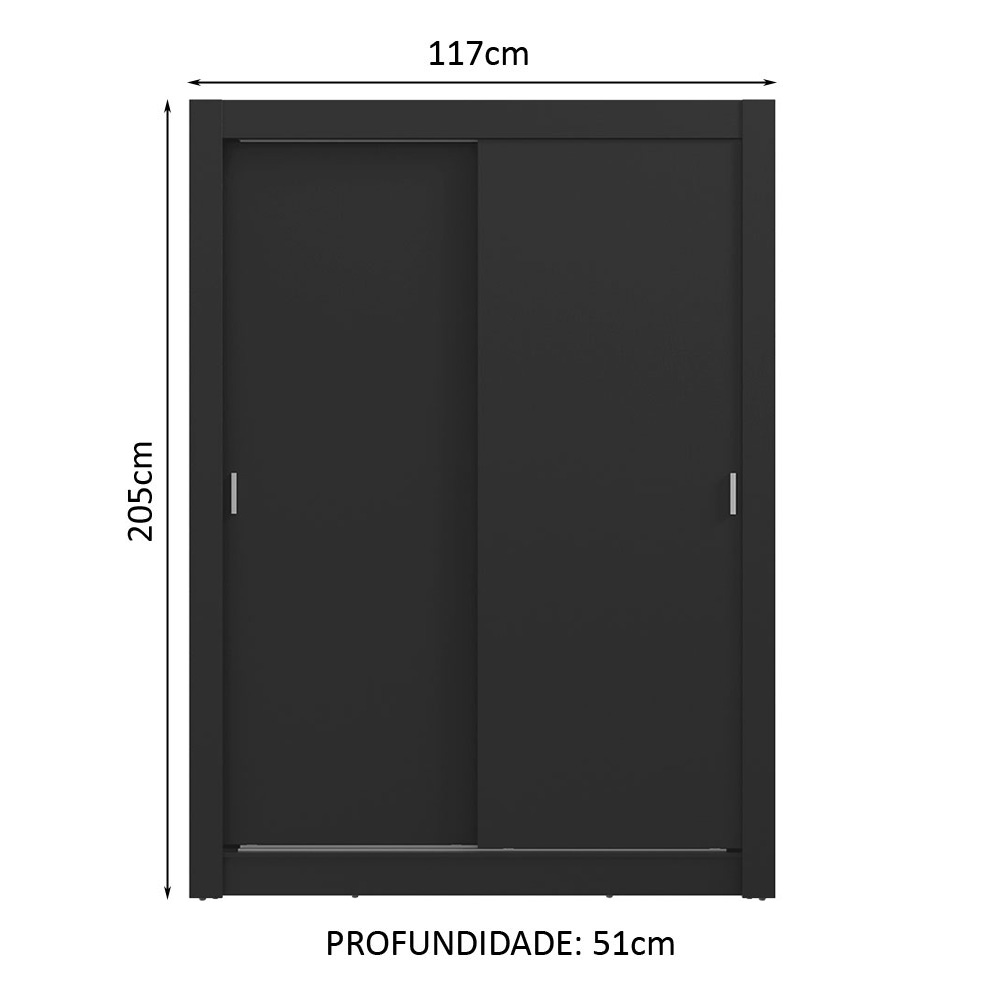 Guarda-Roupa Solteiro 2 Portas de Correr Preto Milano Madesa