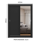 Guarda-Roupa Solteiro 2 Portas de Correr com Espelho Preto Milano Madesa