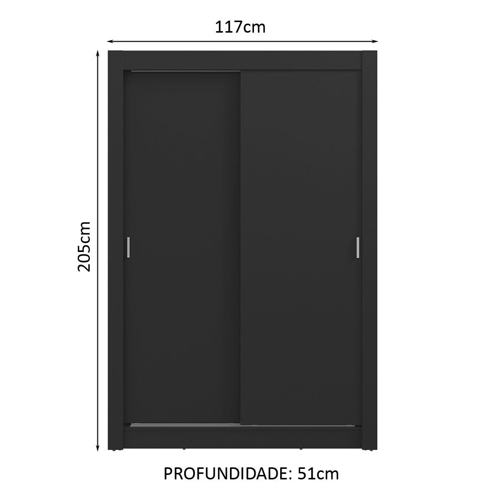 Guarda-Roupa Solteiro 2 Portas de Correr 2 Gavetas Preto Vivare Madesa