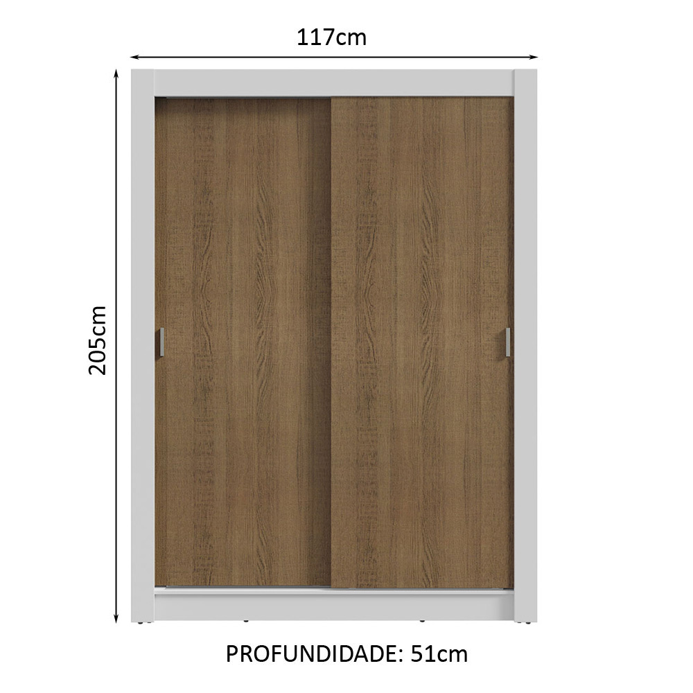 Guarda-Roupa Solteiro 2 Portas de Correr Branco/Rustic Milano Madesa