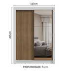 Guarda-Roupa Solteiro 2 Portas de Correr com Espelho Branco/Rustic Milano Madesa