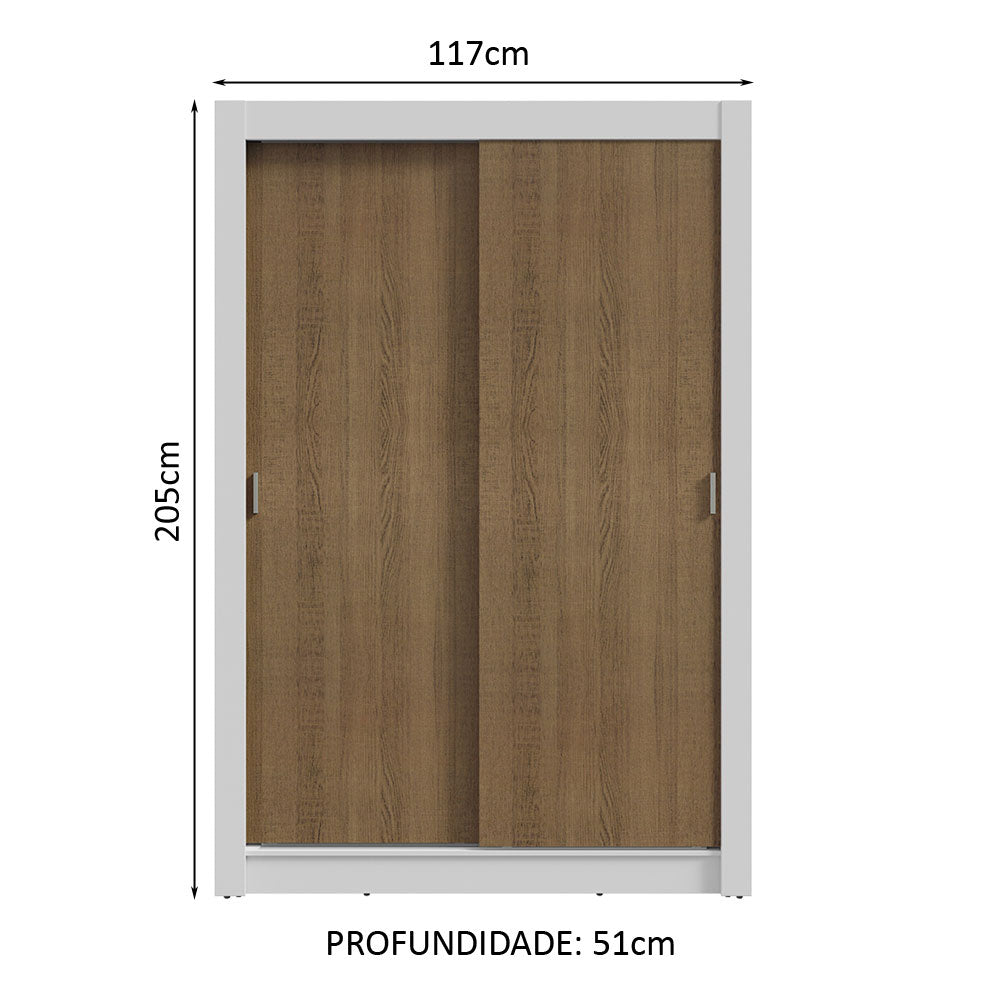 Guarda-Roupa Solteiro 2 Portas de Correr 2 Gavetas Branco/Rustic Vivare Madesa