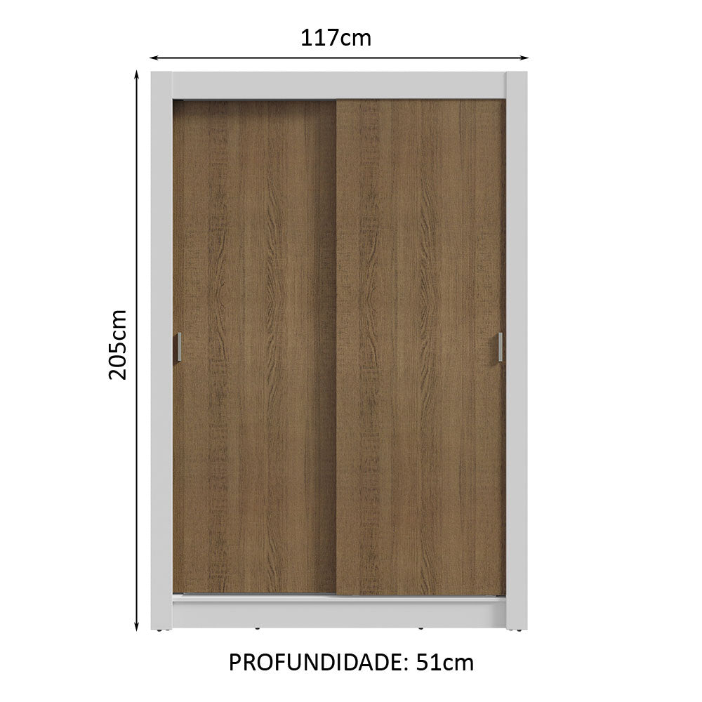 Guarda-Roupa Solteiro 2 Portas de Correr 4 Gavetas Branco/Rustic Vivare Plus Madesa