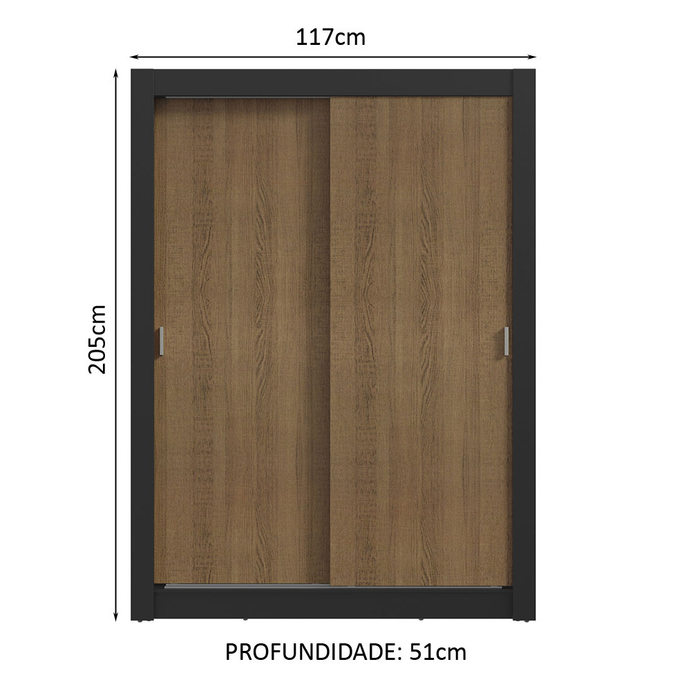 Guarda-Roupa Solteiro 2 Portas de Correr Preto/Rustic Milano Madesa