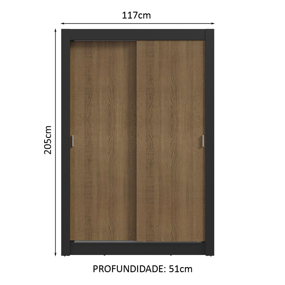 Guarda-Roupa Solteiro 2 Portas de Correr 4 Gavetas Preto/Rustic Vivare Plus Madesa