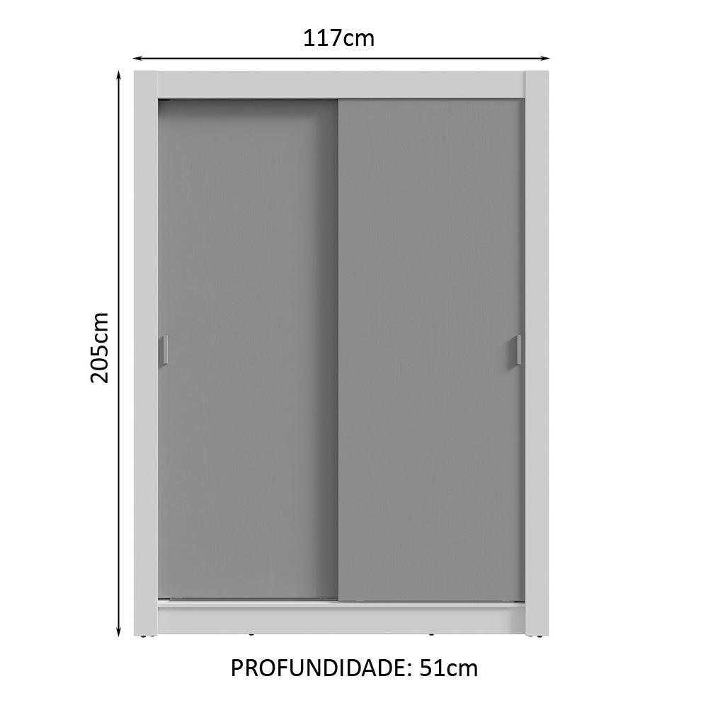Guarda-Roupa Solteiro 2 Portas de Correr Branco/Cinza Milano Madesa