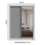 Guarda-Roupa Solteiro 2 Portas de Correr com Espelho Branco/Cinza Milano Madesa