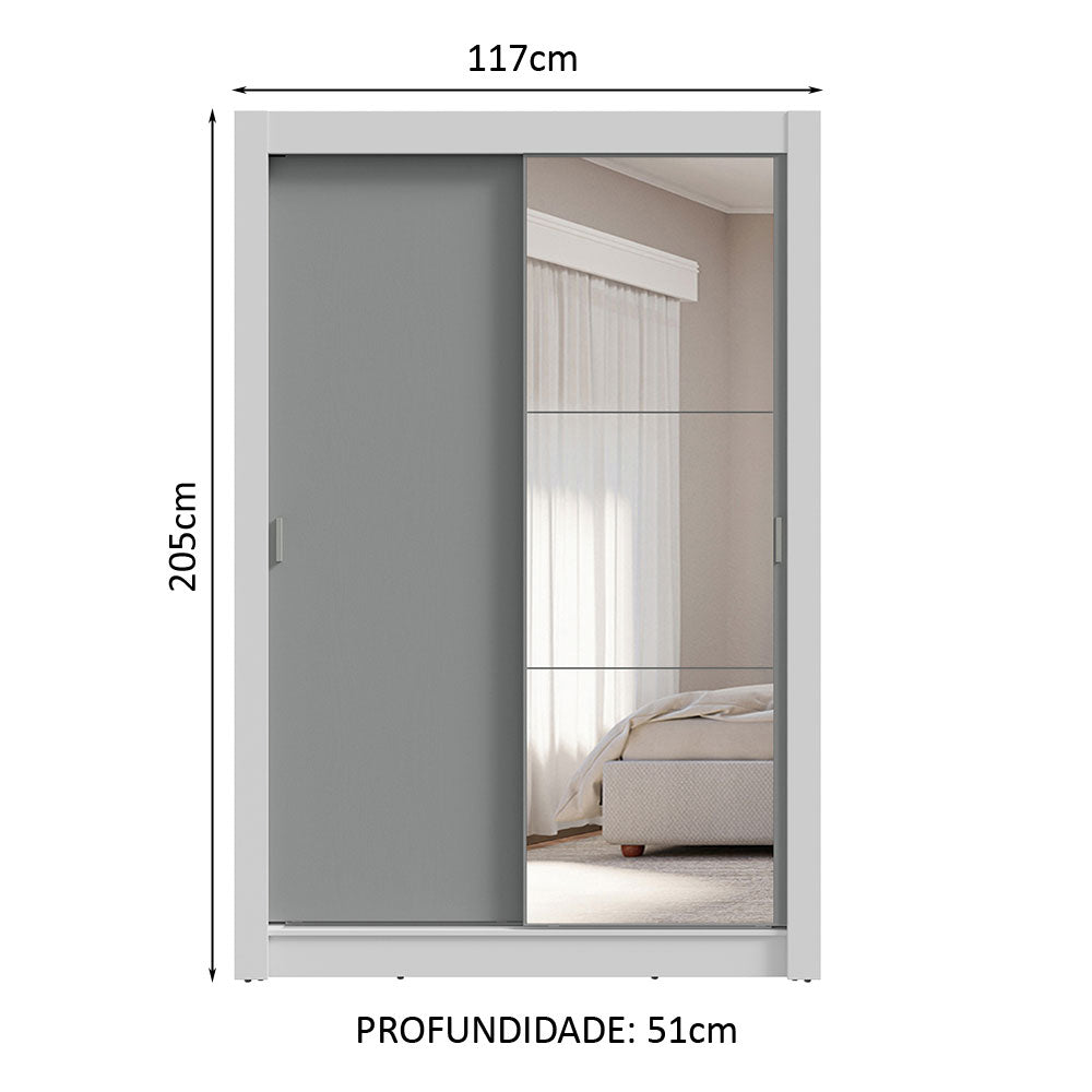 Guarda-Roupa Solteiro 2 Portas de Correr com Espelho 4 Gavetas Branco/Cinza Vivare Plus Madesa
