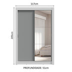 Guarda-Roupa Solteiro 2 Portas de Correr com Espelho 4 Gavetas Branco/Cinza Vivare Plus Madesa