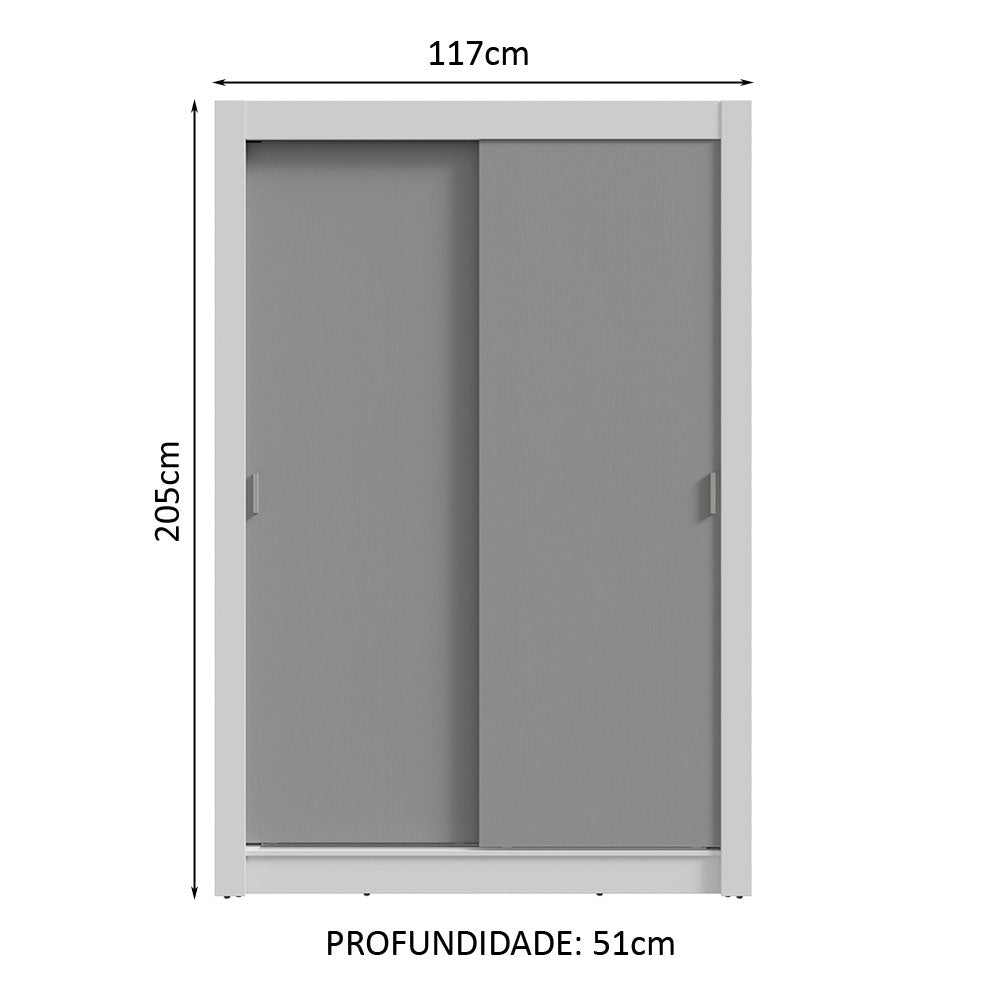Guarda-Roupa Solteiro 2 Portas de Correr 2 Gavetas Branco/Cinza Vivare Madesa