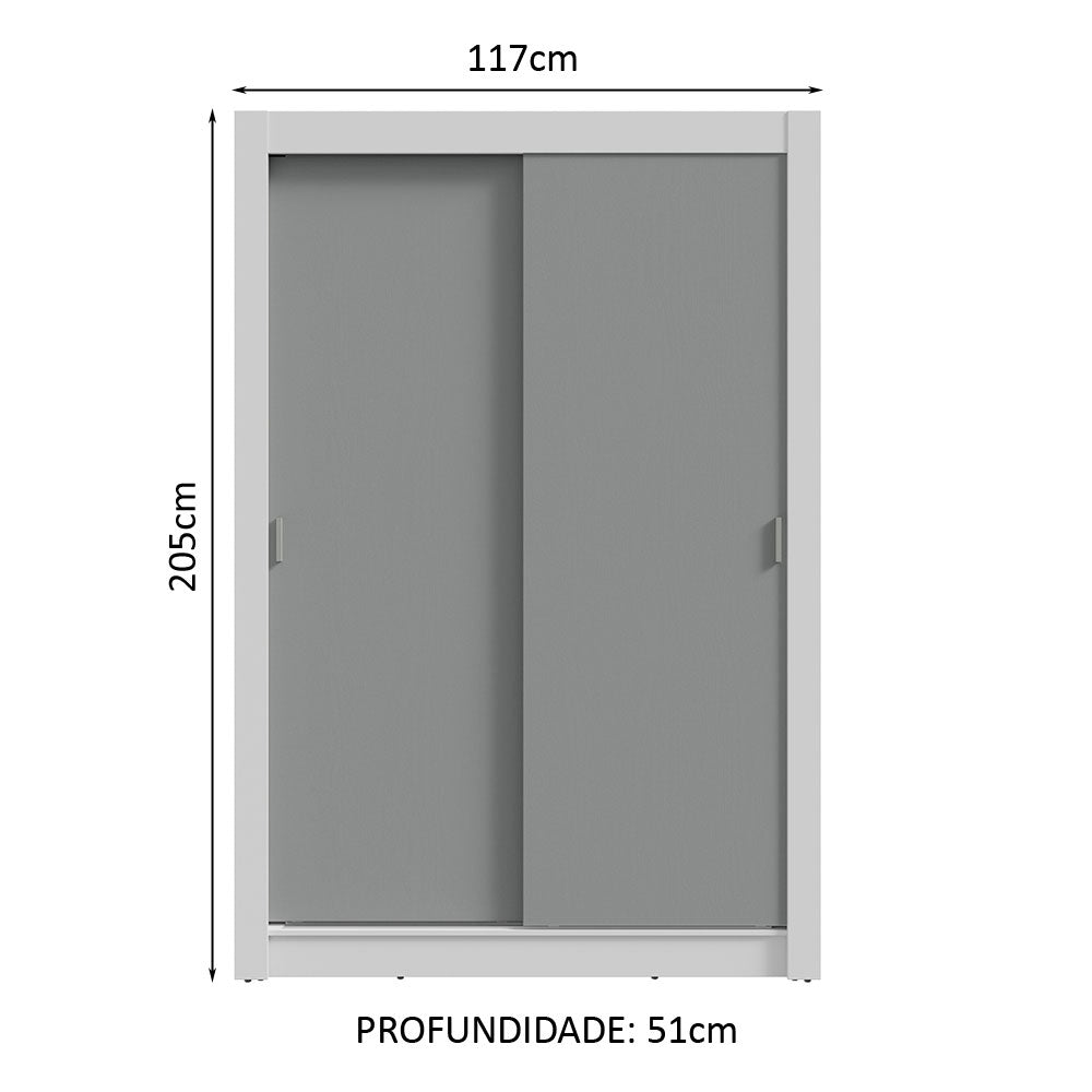 Guarda-Roupa Solteiro 2 Portas de Correr 4 Gavetas Branco/Cinza Vivare Plus Madesa