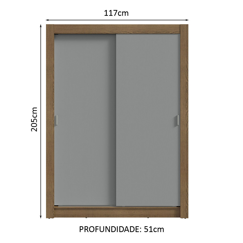 Guarda-Roupa Solteiro 2 Portas de Correr Rustic/Cinza Milano Madesa