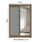 Guarda-Roupa Solteiro 2 Portas de Correr com Espelho 4 Gavetas Rustic/Cinza Vivare Plus Madesa