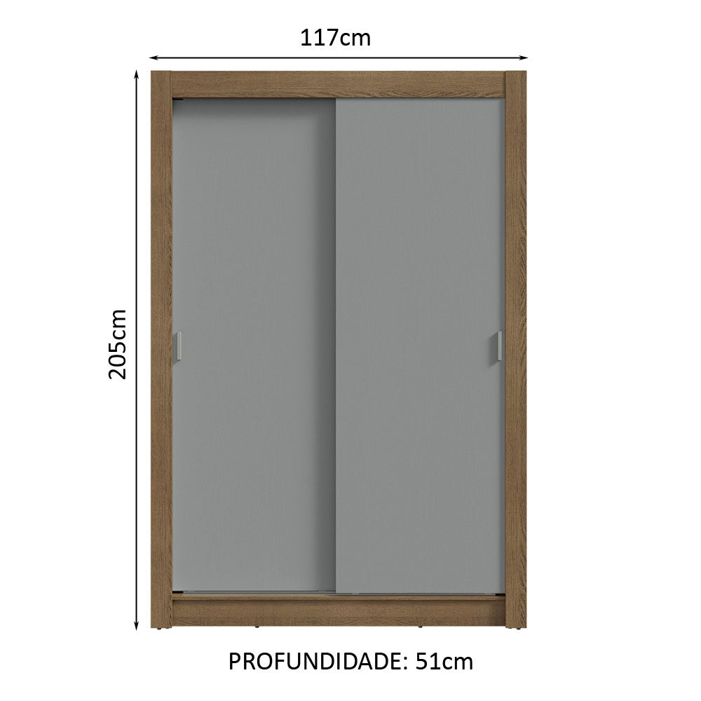 Guarda-Roupa Solteiro 2 Portas de Correr 2 Gavetas Rustic/Cinza Vivare Madesa