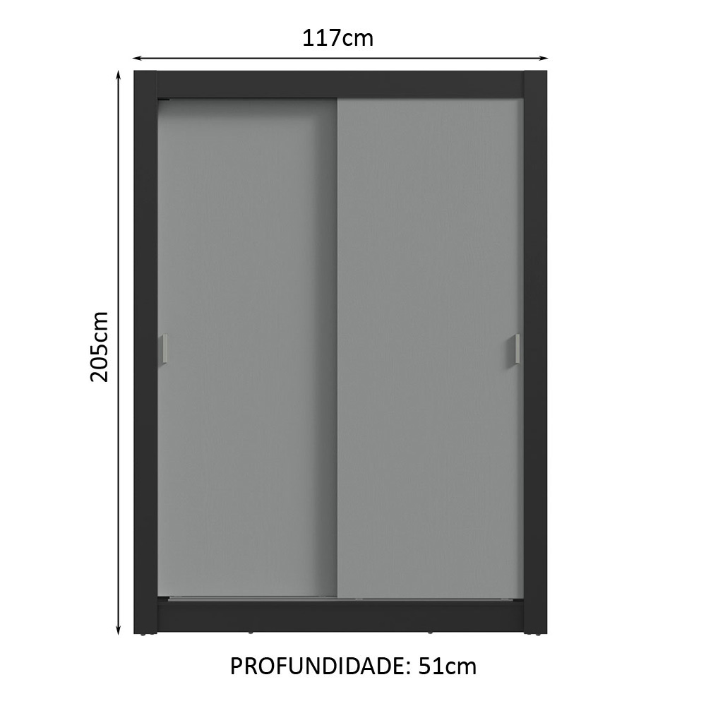 Guarda-Roupa Solteiro 2 Portas de Correr Preto/Cinza Milano Madesa