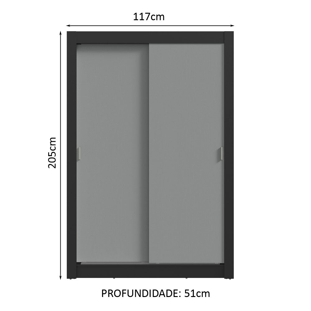Guarda-Roupa Solteiro 2 Portas de Correr 2 Gavetas Preto/Cinza Vivare Madesa