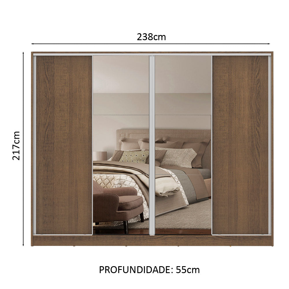 Guarda-Roupa Casal Madesa Apolo 4 Portas de Correr com Espelho Rustic