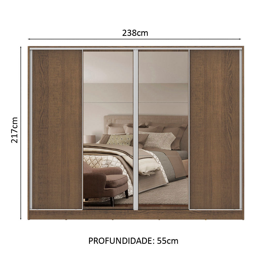 Guarda-Roupa Casal Madesa Apolo 4 Portas de Correr com Espelho Rustic