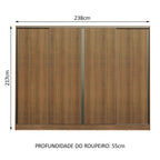 Guarda-Roupa Casal Madesa Apolo 4 Portas de Correr Rustic
