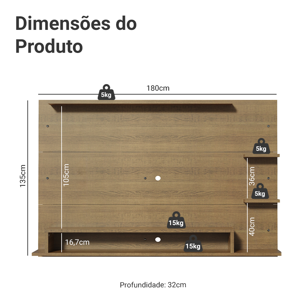 Painel para TV até 60 Polegadas Madesa Alfa Rustic
