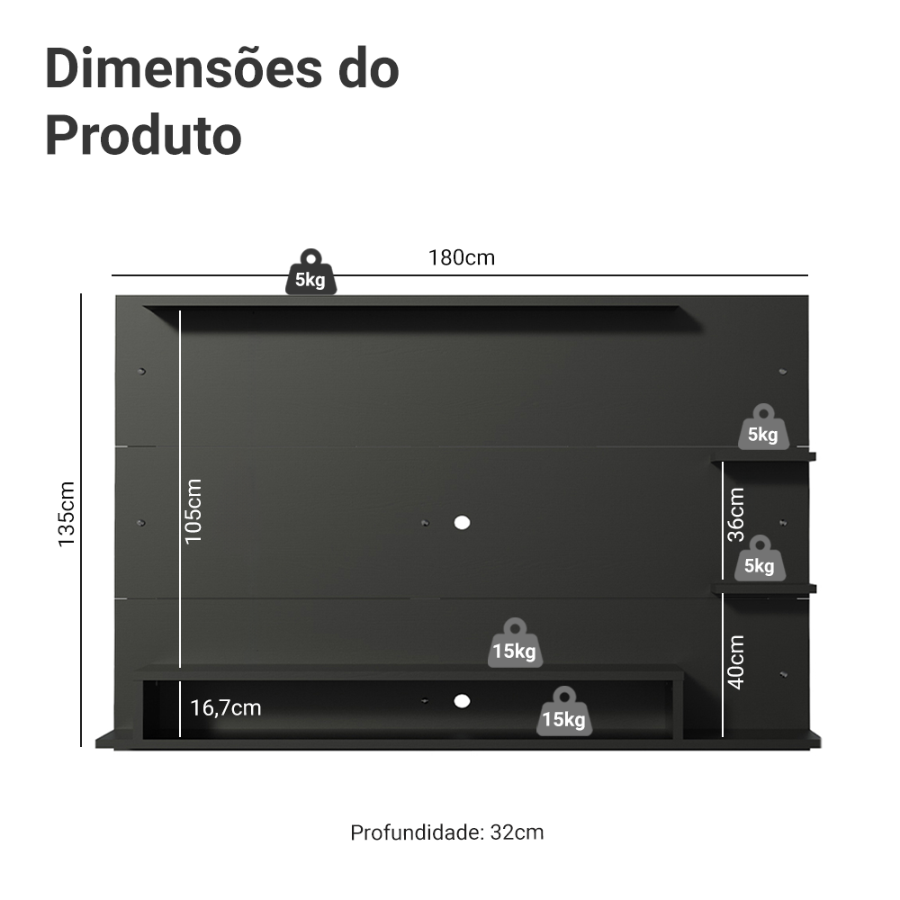 Painel para TV até 60 Polegadas Madesa Alfa Preto
