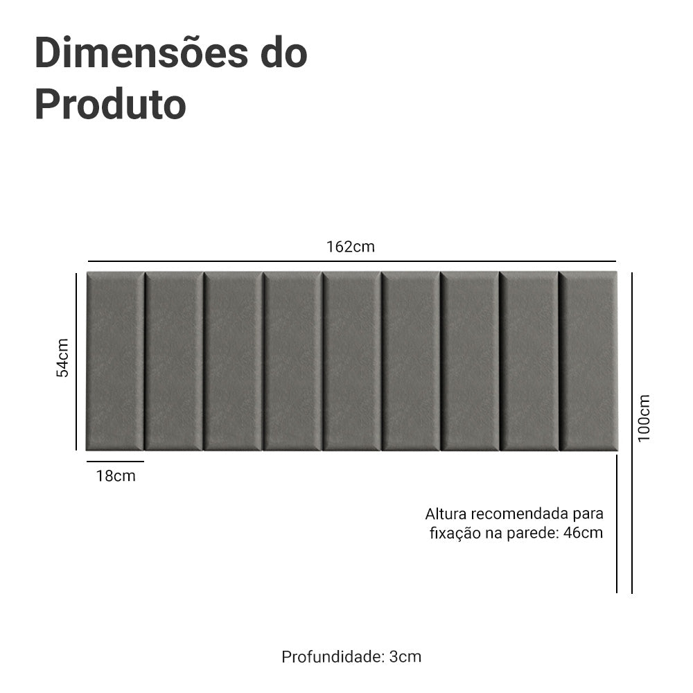 Cabeceira Estofada Modular Kit 9 Peças para Camas até Casal/Queen Silver Madesa