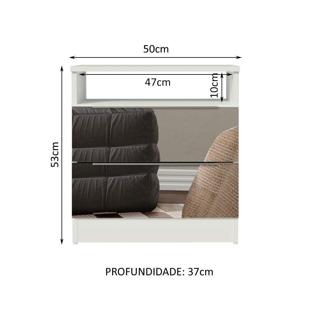 Mesa de Cabeceira Madesa 3227 2 Gavetas com Espelho Branco