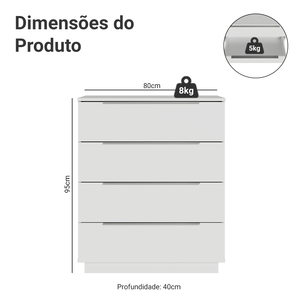 Comoda Madesa 4 Gavetas Branco