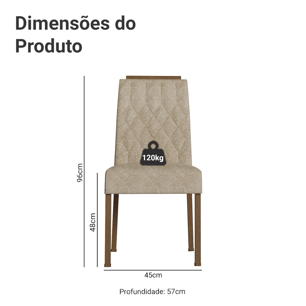 Kit 2 Cadeiras de Jantar Estofadas 4254 com Espaldar Rustic/Imperial Madesa