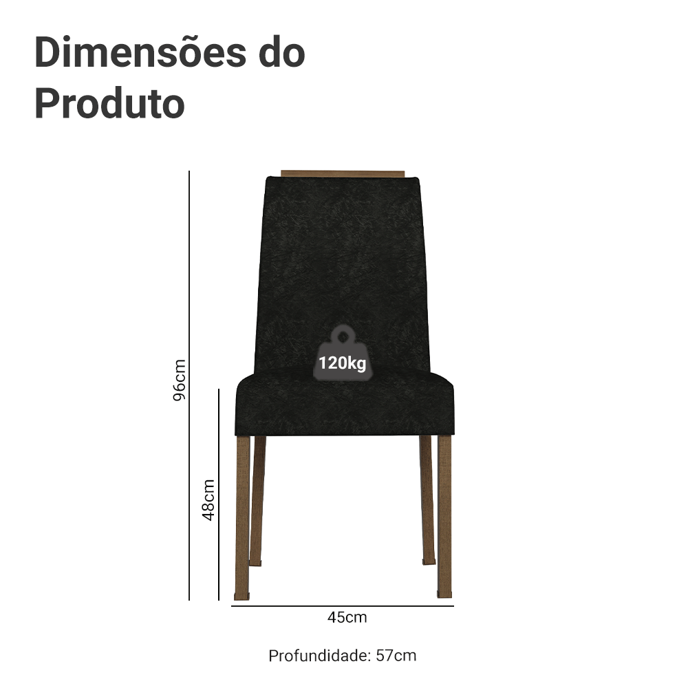 Kit 4 Cadeiras de Jantar 4255 com Espaldar Rustic/Oxford Madesa