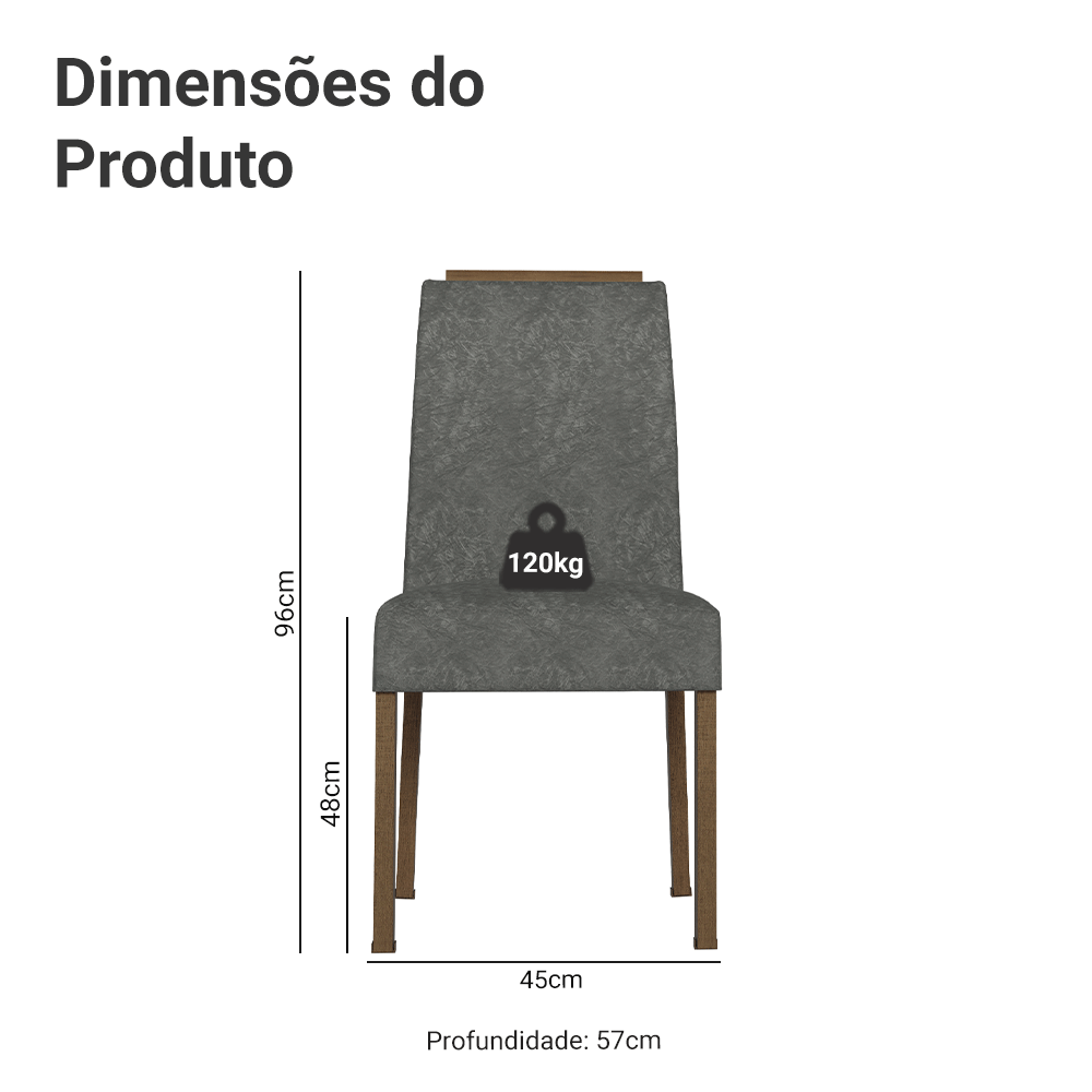Kit 4 Cadeiras de Jantar 4255 com Espaldar Rustic/Silver Madesa